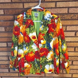Chico's Size 2 Vibrant Multicolor Floral Jacket Blazer